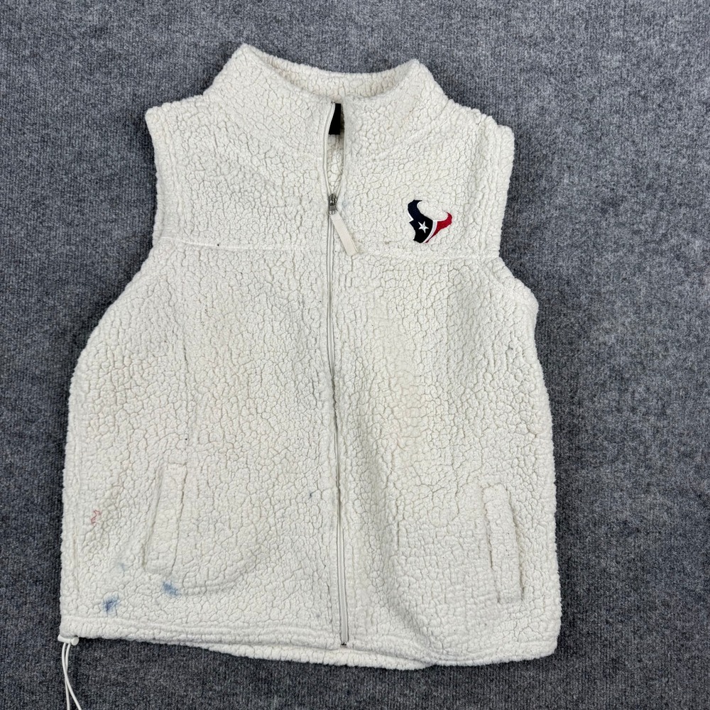 NFL Team Apparel Vest Womens XL White Sherpa Fleece Houston Texans Full Zip Fair